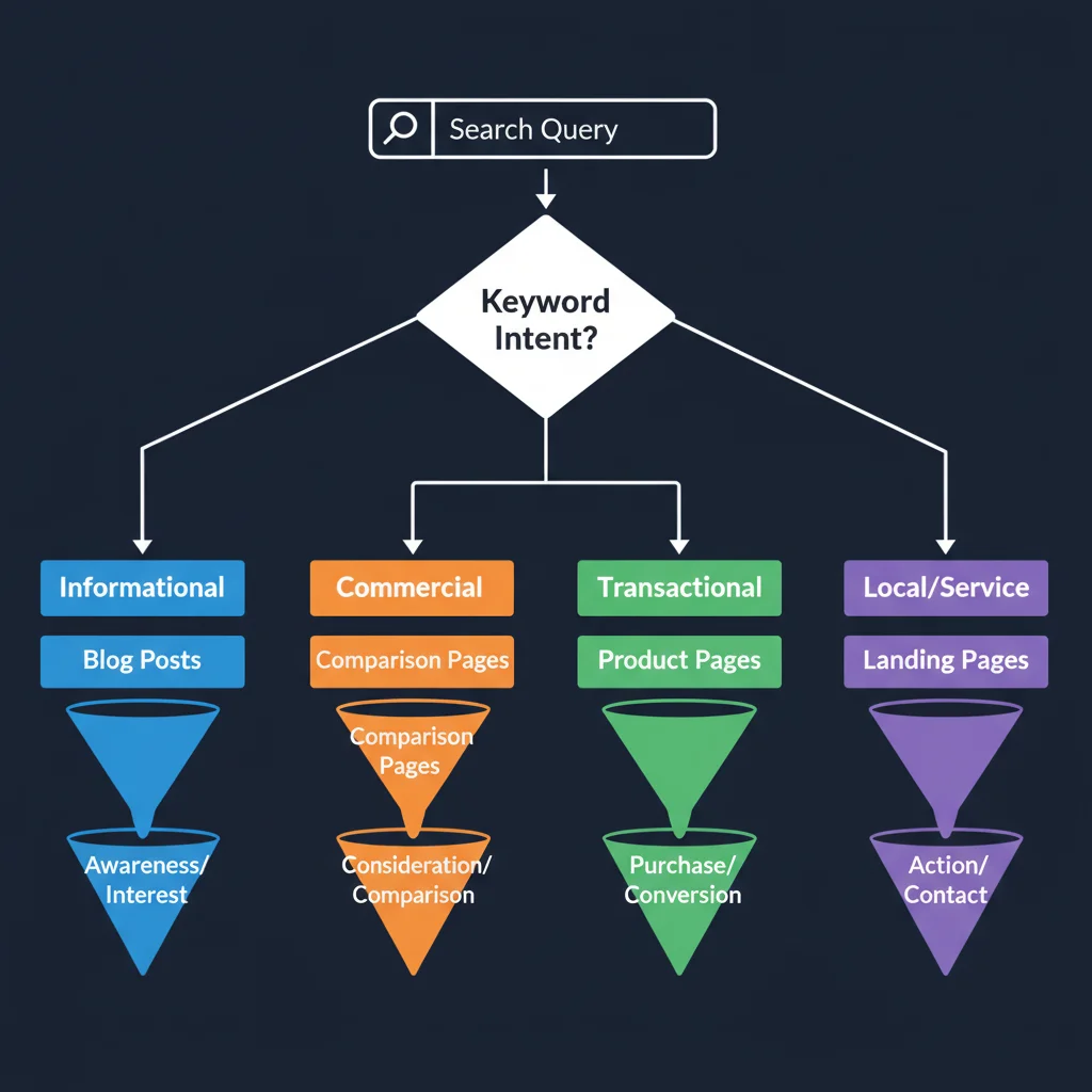 Keyword intent to content mapping workflow diagram