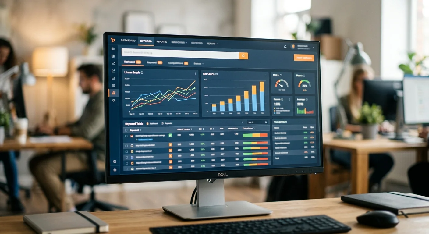 Keyword research tool showing search volume and competition data