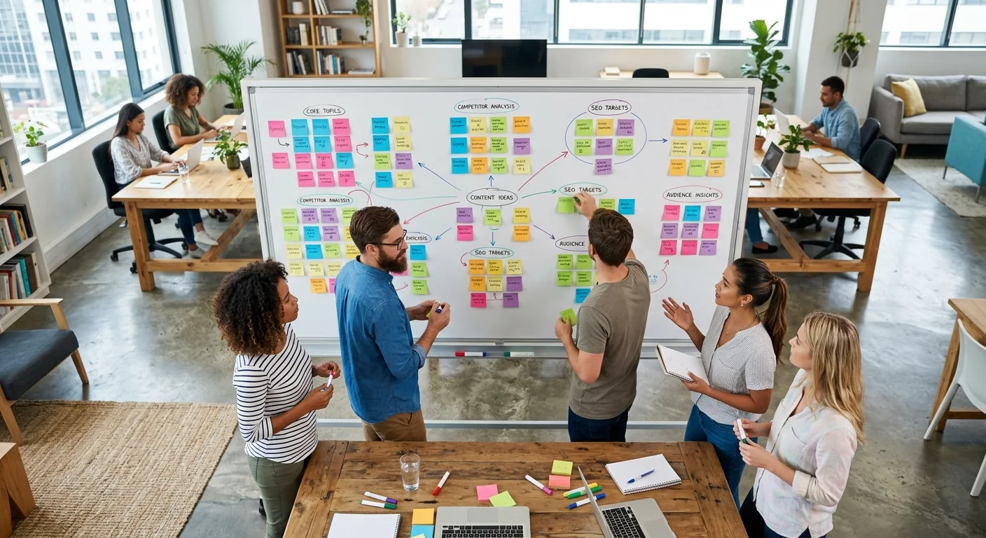 Keyword clustering strategy workshop with sticky notes