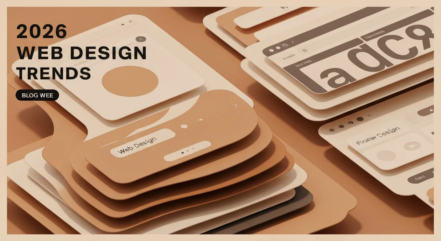 2026 web design trends hero image showing modern digital design elements